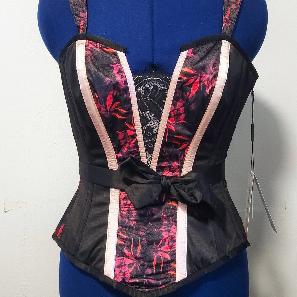 Black and pink corset with bow and lace size Small